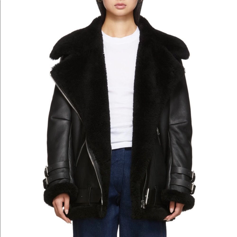 Black shearling aviator jacket